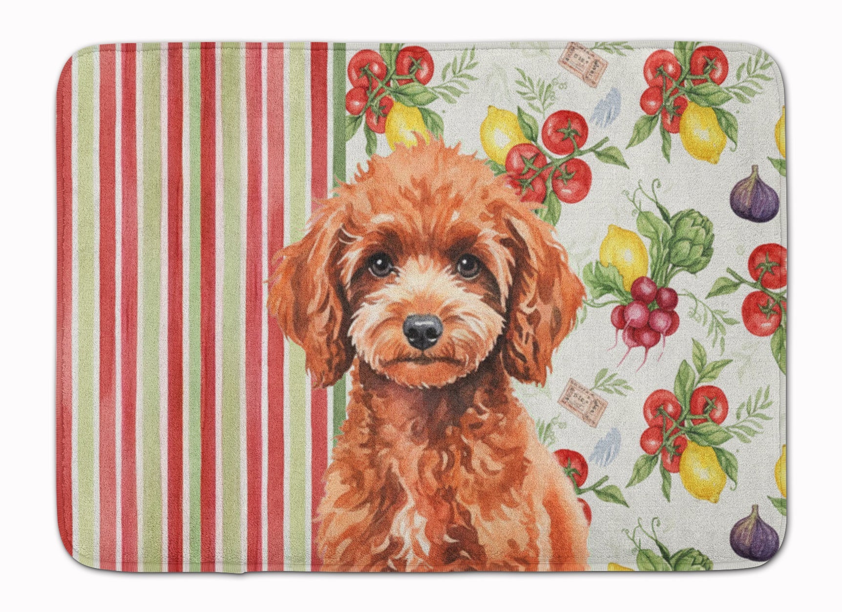 Miniature Red Poodle Vegetables Memory Foam Kitchen Mat Machine Washable Anti-Fatigue Cushion Comfort Bath or Kitchen Rug