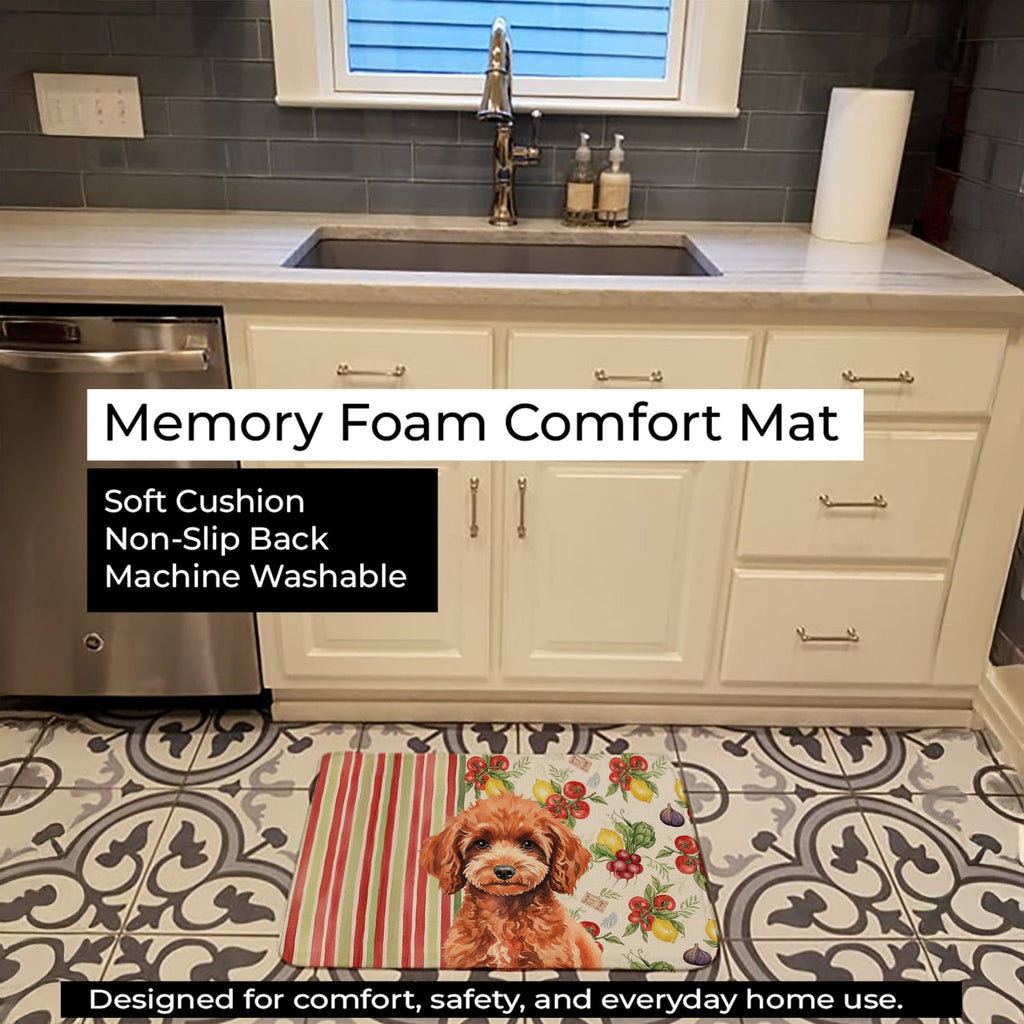 Miniature Red Poodle Vegetables Memory Foam Kitchen Mat Machine Washable Anti-Fatigue Cushion Comfort Bath or Kitchen Rug