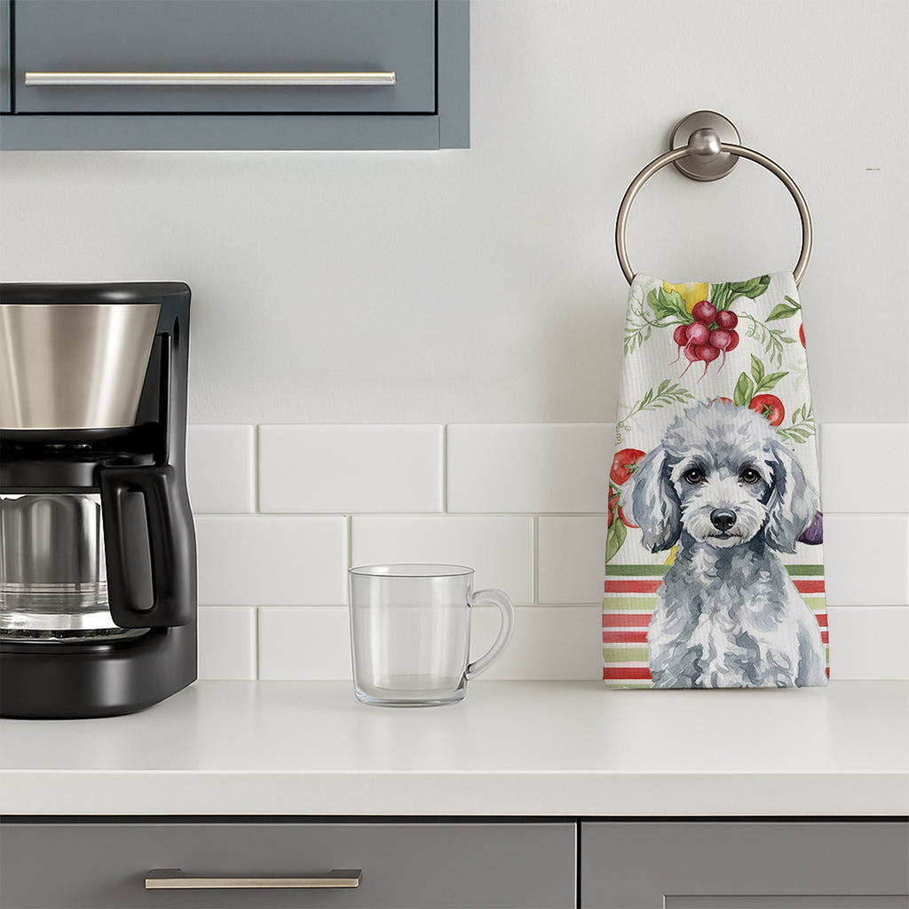 Miniature Silver Poodle Vegetables Kitchen Towel Velour Plush Front and Cotton Loop Back Machine Washable