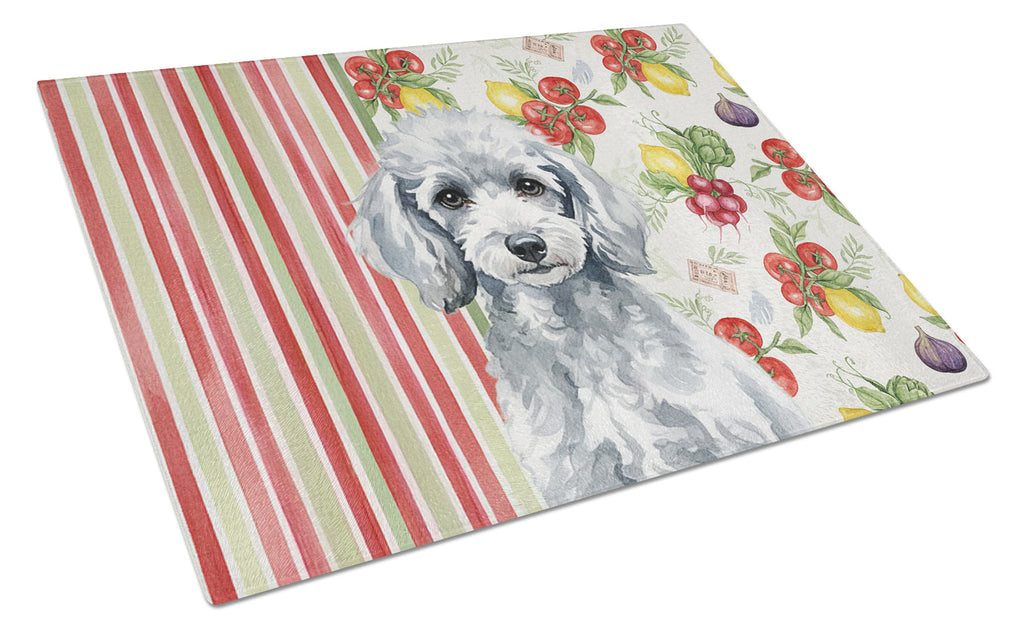 Miniature Silver Poodle Vegetables Cutting Board Tempered Glass Kitchen Cutting Surface, Heat Resistant Chopping, Non-Slip Feet, Food Prep & Serving