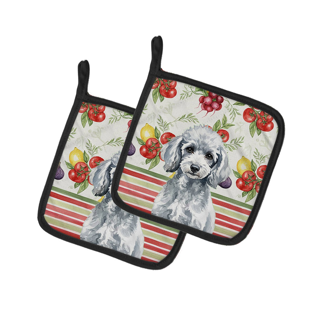 Miniature Silver Poodle Vegetables Pot Holder Set of 2 Heat Resistant Quilted Hot Pads 7.5 x 7.5 Inch, Insulated Kitchen Trivets for Cooking & Baking