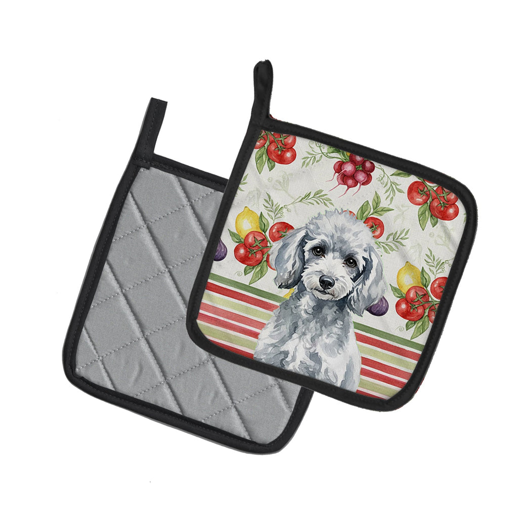 Miniature Silver Poodle Vegetables Pot Holder Set of 2 Heat Resistant Quilted Hot Pads 7.5 x 7.5 Inch, Insulated Kitchen Trivets for Cooking & Baking