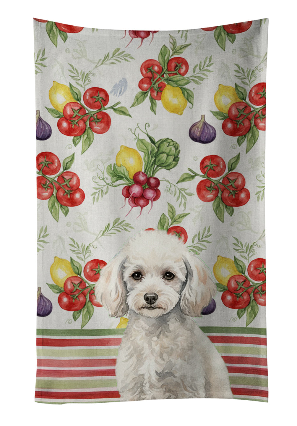 Miniature White Poodle Vegetables Kitchen Towel Velour Plush Front and Cotton Loop Back Machine Washable