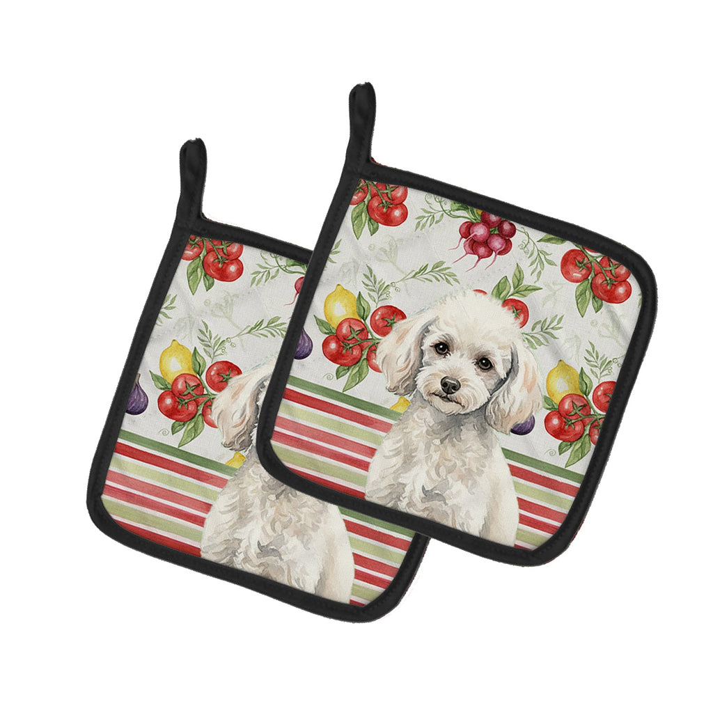 Miniature White Poodle Vegetables Pot Holder Set of 2 Heat Resistant Quilted Hot Pads 7.5 x 7.5 Inch, Insulated Kitchen Trivets for Cooking & Baking