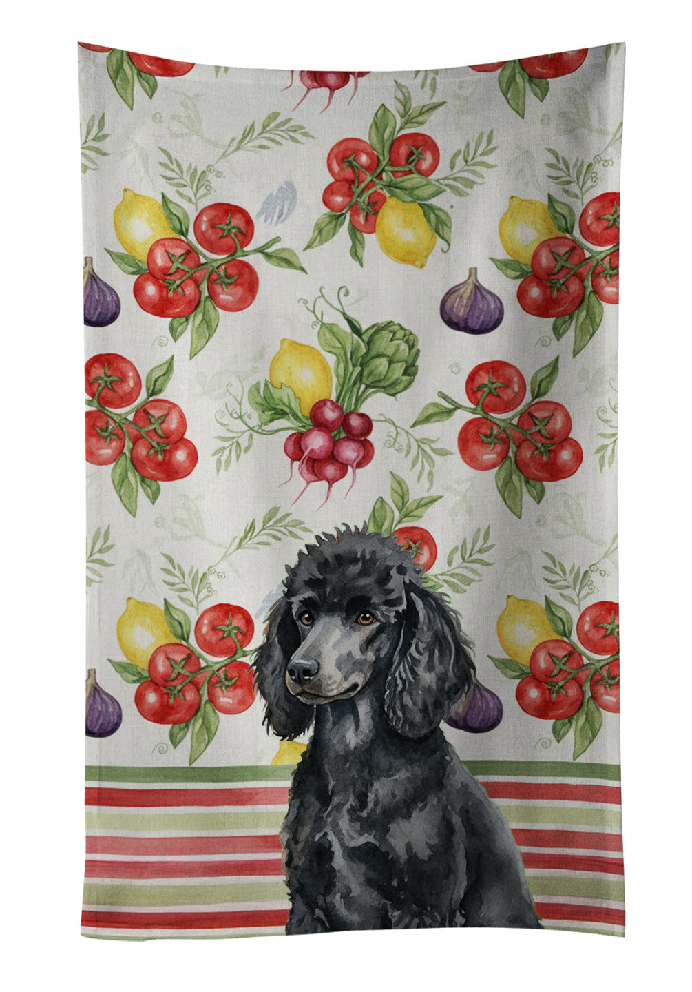Standard Black Poodle Vegetables Kitchen Towel Velour Plush Front and Cotton Loop Back Machine Washable