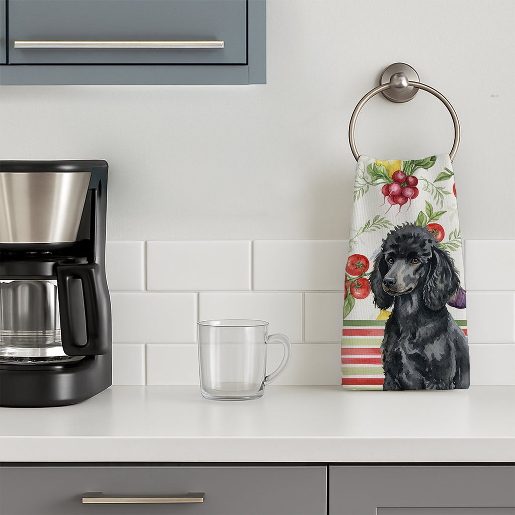 Standard Black Poodle Vegetables Kitchen Towel Velour Plush Front and Cotton Loop Back Machine Washable