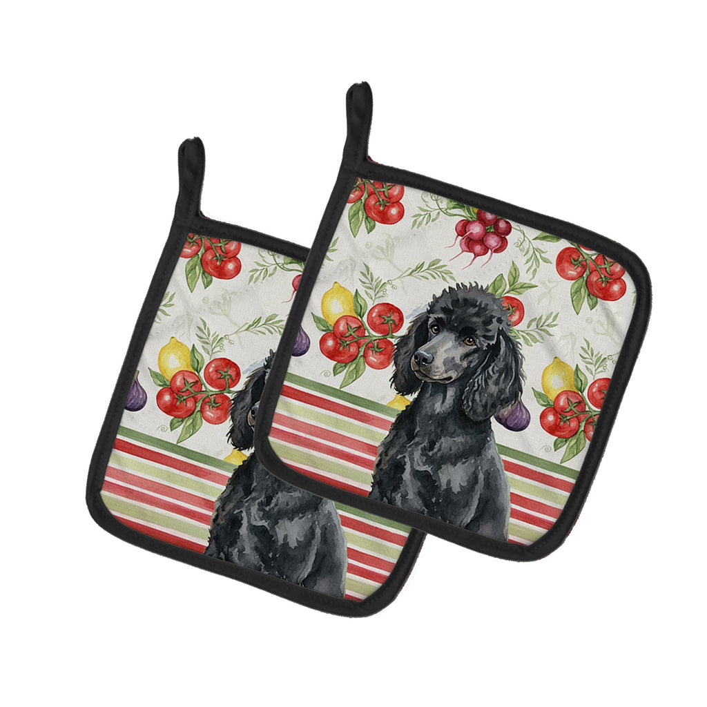 Standard Black Poodle Vegetables Pot Holder Set of 2 Heat Resistant Quilted Hot Pads 7.5 x 7.5 Inch, Insulated Kitchen Trivets for Cooking & Baking