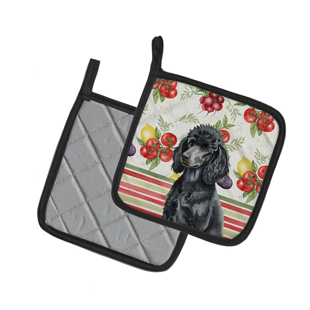 Standard Black Poodle Vegetables Pot Holder Set of 2 Heat Resistant Quilted Hot Pads 7.5 x 7.5 Inch, Insulated Kitchen Trivets for Cooking & Baking