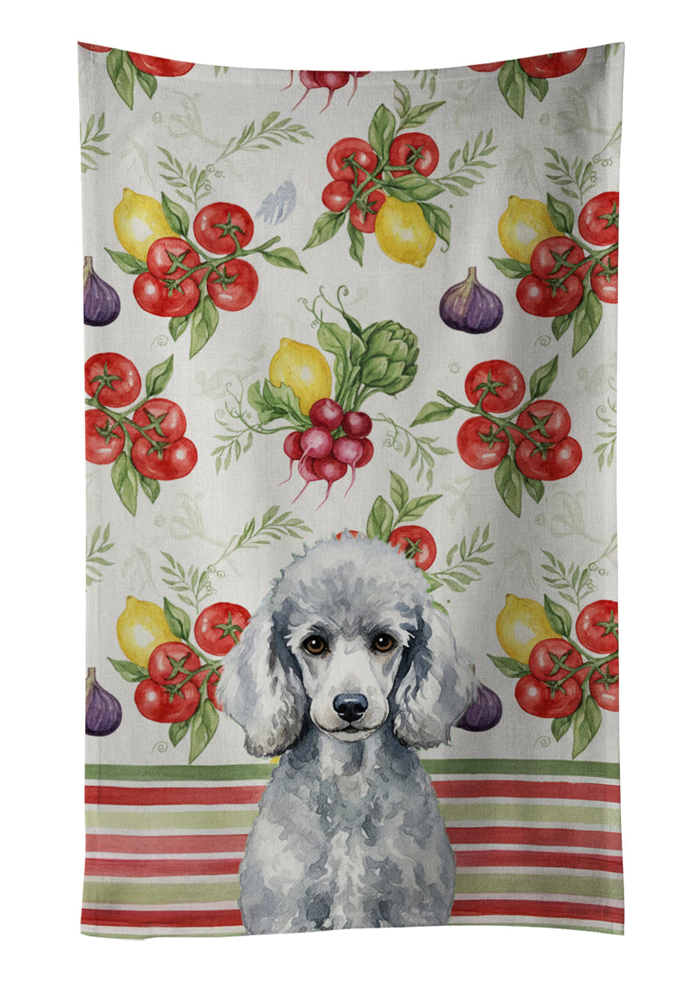 Standard Silver Poodle Vegetables Kitchen Towel Velour Plush Front and Cotton Loop Back Machine Washable