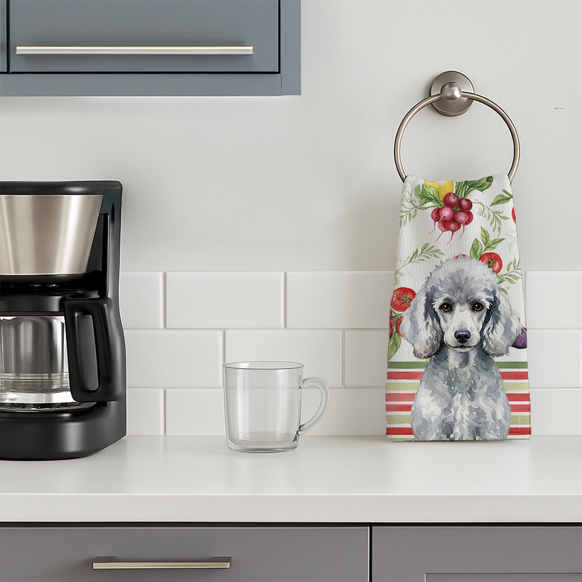 Standard Silver Poodle Vegetables Kitchen Towel Velour Plush Front and Cotton Loop Back Machine Washable