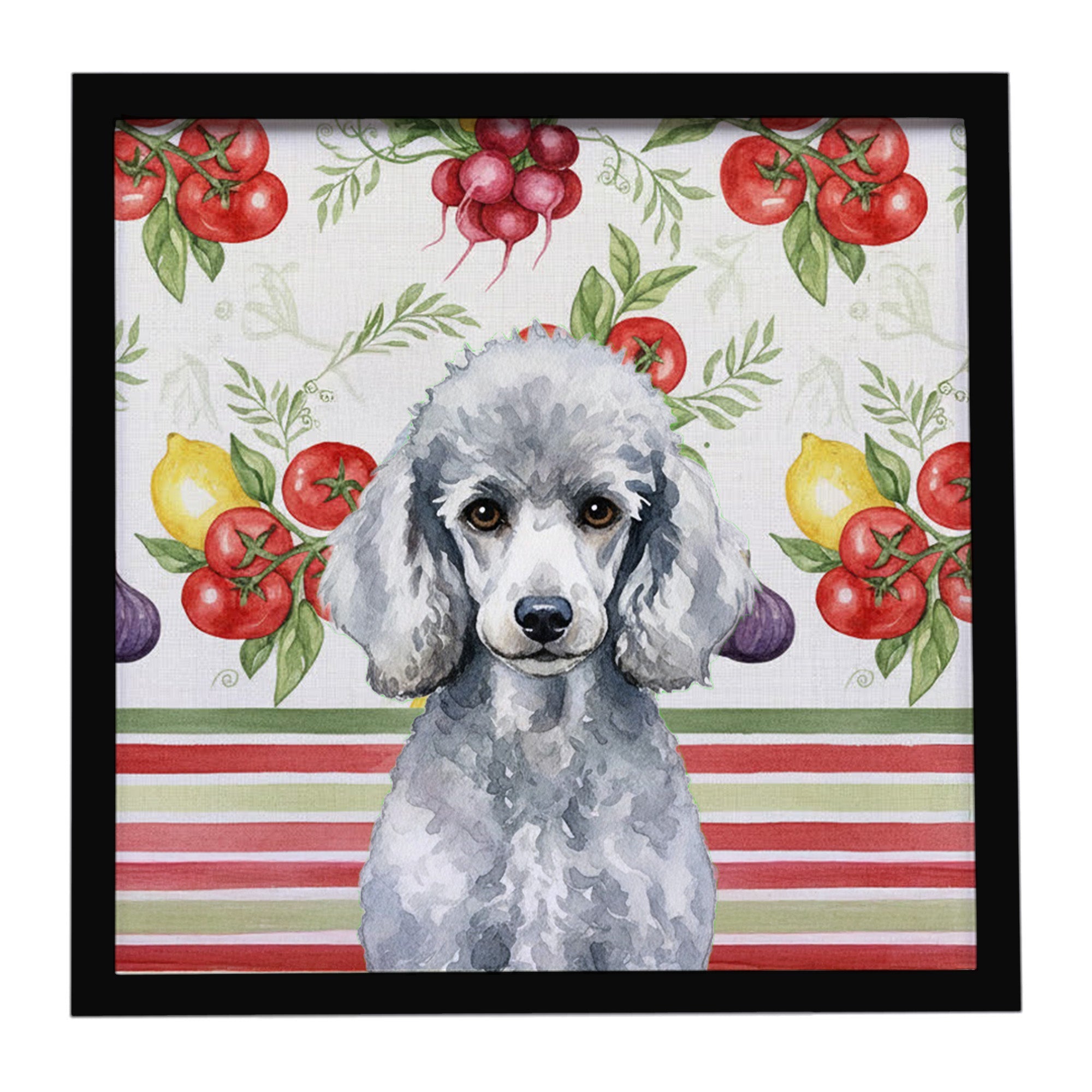 Standard Silver Poodle Vegetables Framed Metal Print Bathroom, Kitchen, Office, Home Decor Wall Art Ready to Hang, Square, 8X8