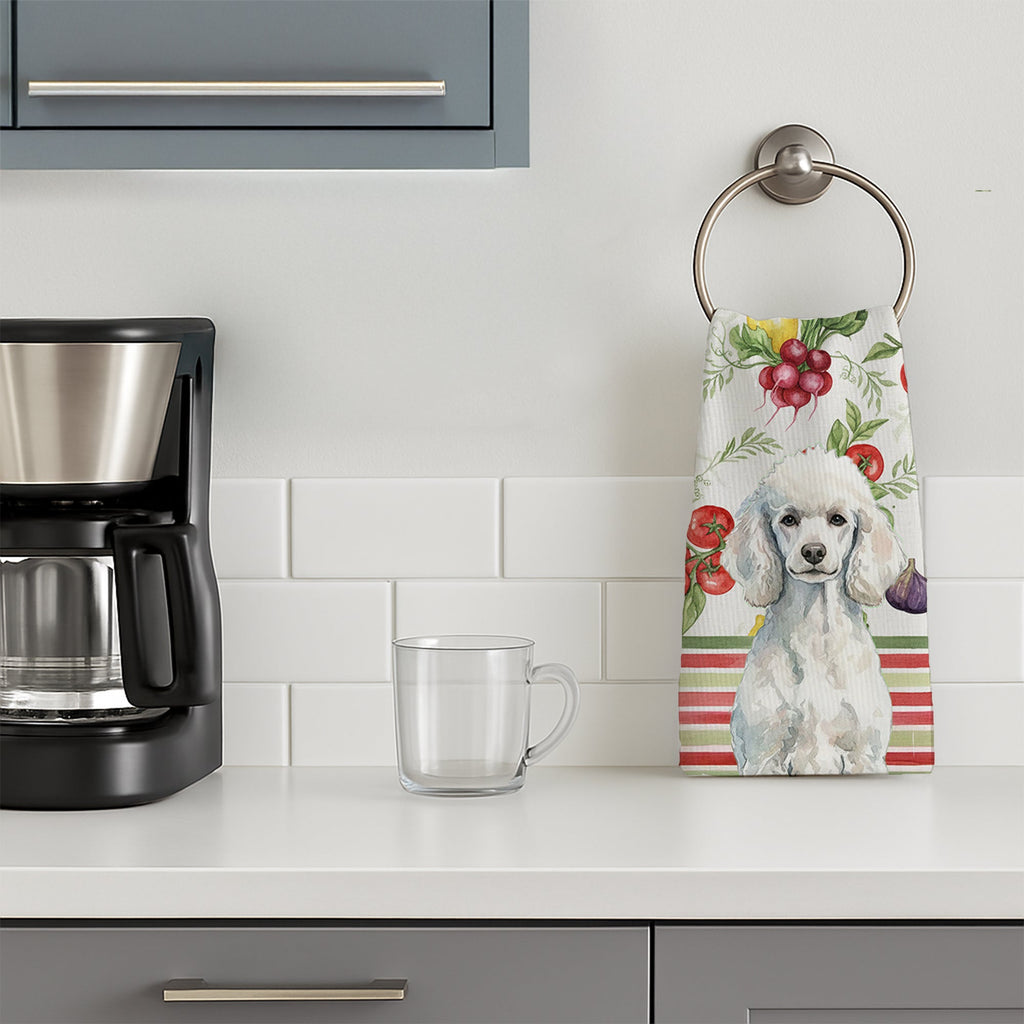 Standard White Poodle Vegetables Kitchen Towel Velour Plush Front and Cotton Loop Back Machine Washable