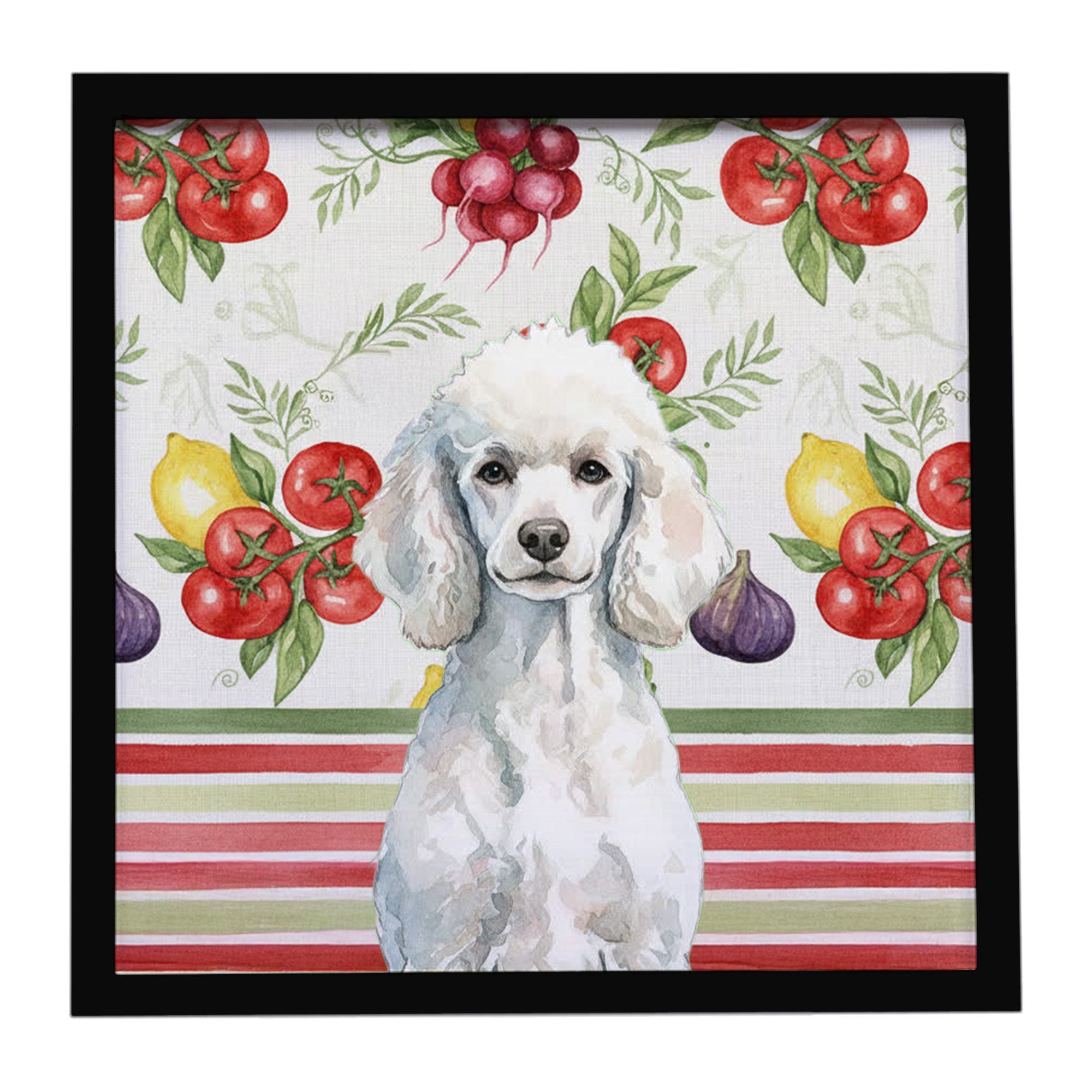 Standard White Poodle Vegetables Framed Metal Print Bathroom, Kitchen, Office, Home Decor Wall Art Ready to Hang, Square, 8X8