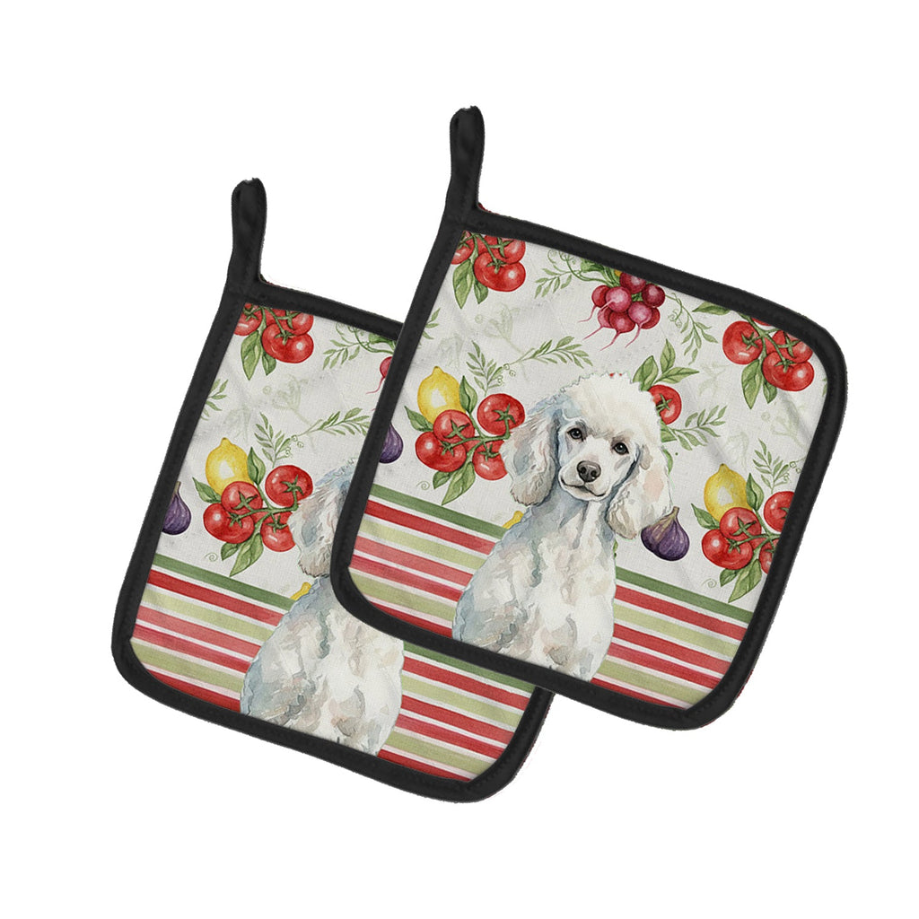 Standard White Poodle Vegetables Pot Holder Set of 2 Heat Resistant Quilted Hot Pads 7.5 x 7.5 Inch, Insulated Kitchen Trivets for Cooking & Baking
