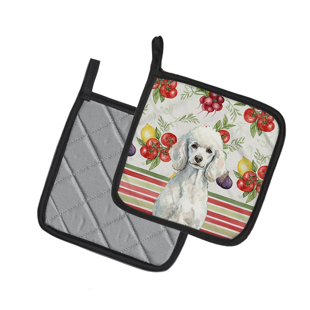 Standard White Poodle Vegetables Pot Holder Set of 2 Heat Resistant Quilted Hot Pads 7.5 x 7.5 Inch, Insulated Kitchen Trivets for Cooking & Baking