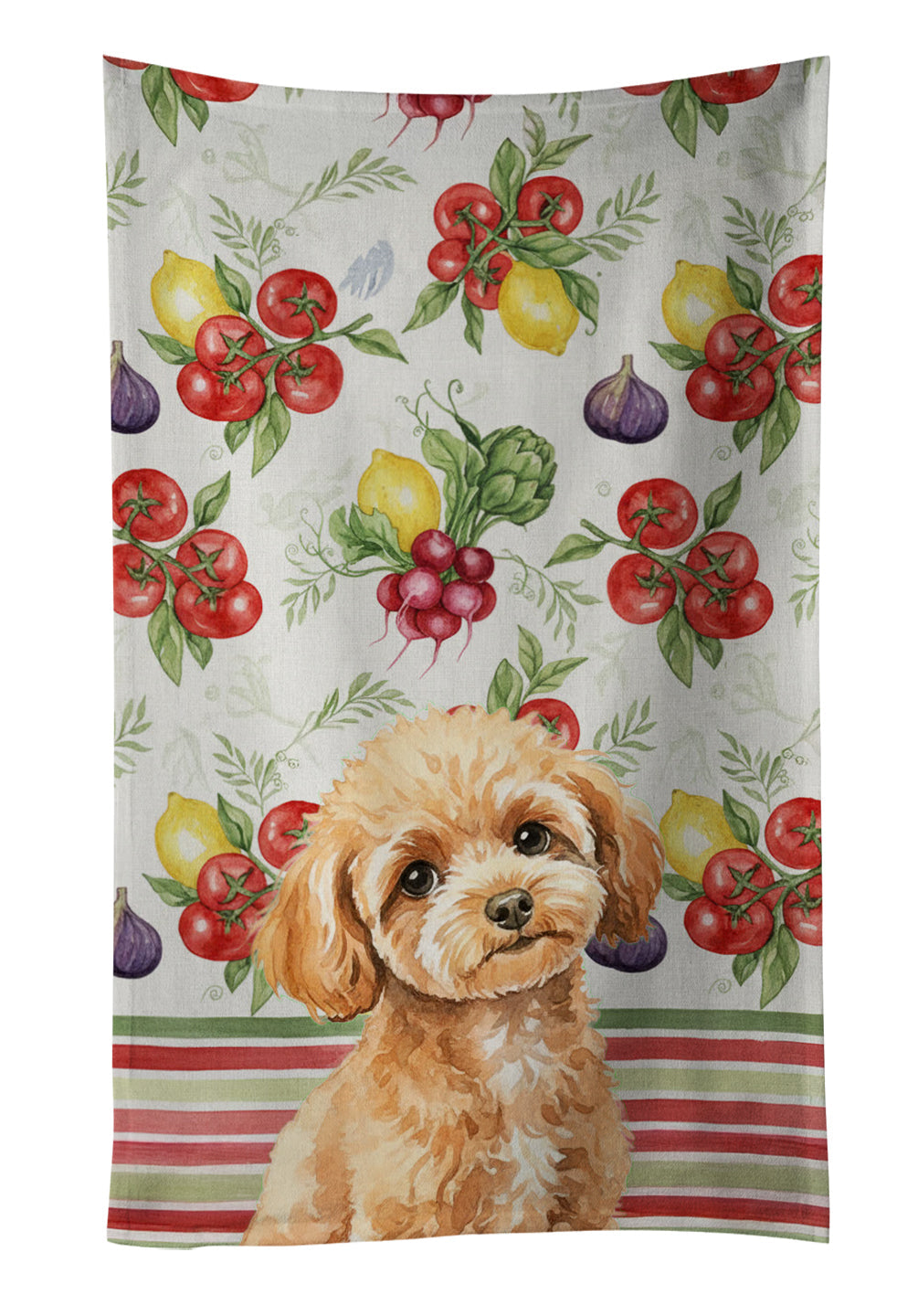 Toy Apricot Poodle Vegetables Kitchen Towel Velour Plush Front and Cotton Loop Back Machine Washable