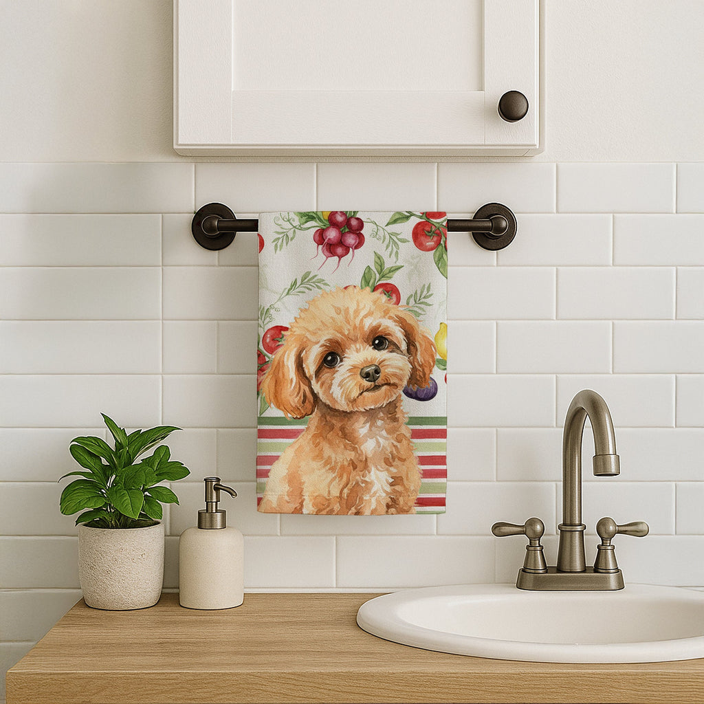 Toy Apricot Poodle Vegetables Kitchen Towel Velour Plush Front and Cotton Loop Back Machine Washable