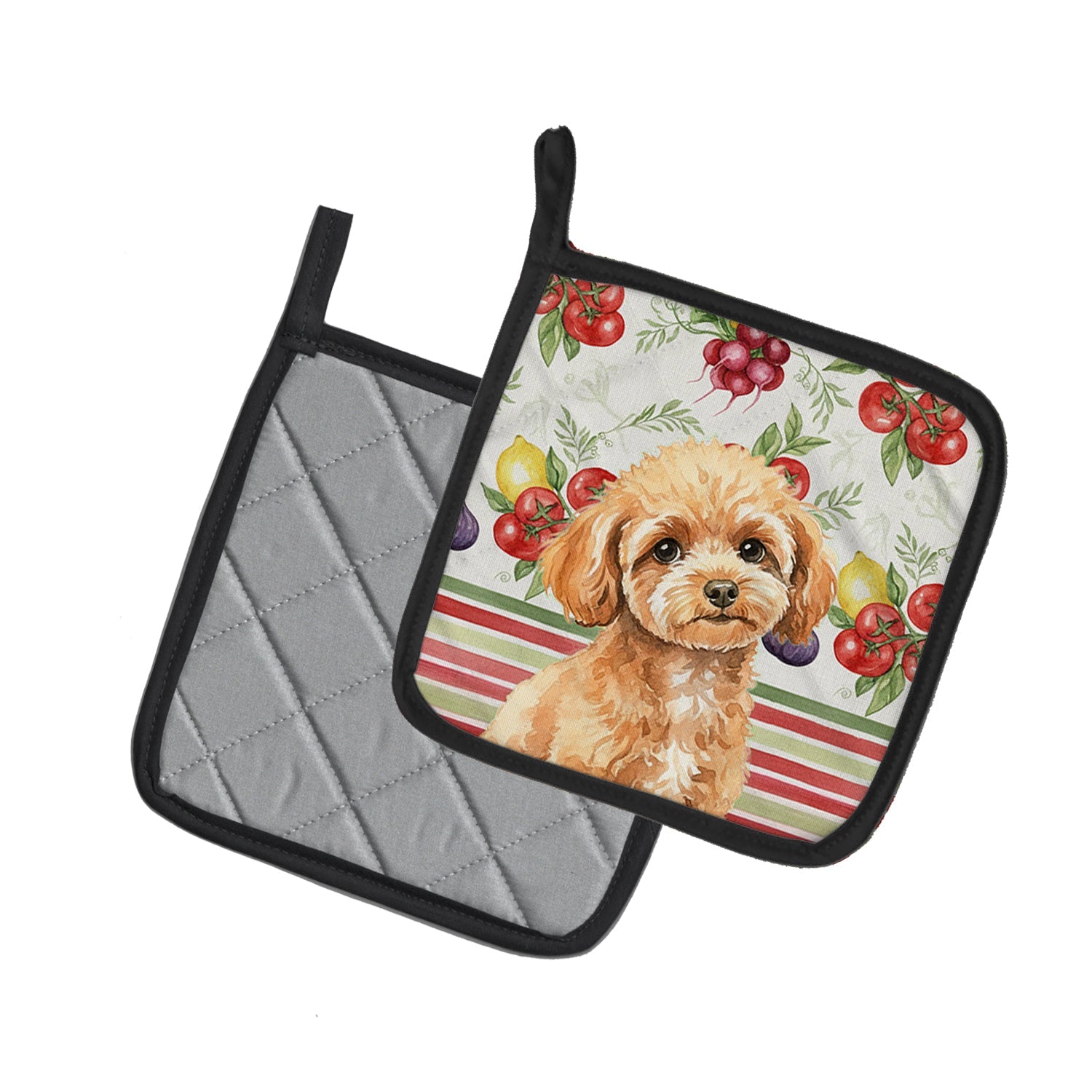 Toy Apricot Poodle Vegetables Pot Holder Set of 2 Heat Resistant Quilted Hot Pads 7.5 x 7.5 Inch, Insulated Kitchen Trivets for Cooking & Baking