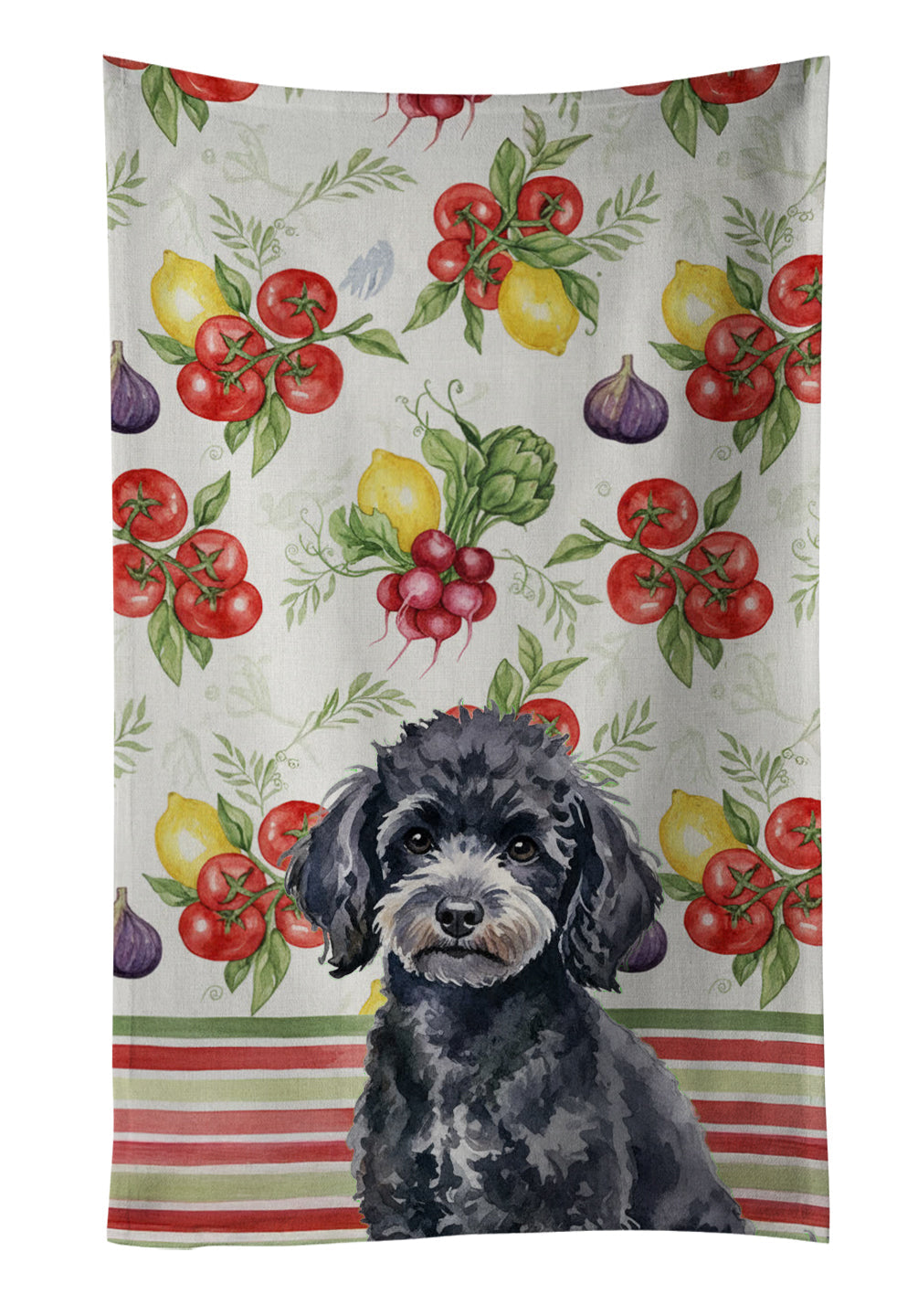 Toy Black Poodle Vegetables Kitchen Towel Velour Plush Front and Cotton Loop Back Machine Washable