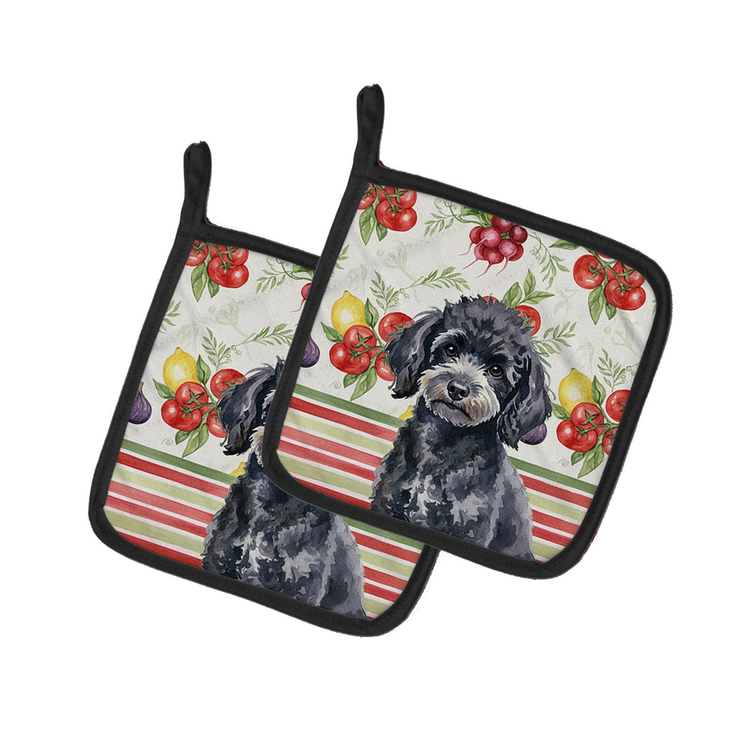 Toy Black Poodle Vegetables Pot Holder Set of 2 Heat Resistant Quilted Hot Pads 7.5 x 7.5 Inch, Insulated Kitchen Trivets for Cooking & Baking