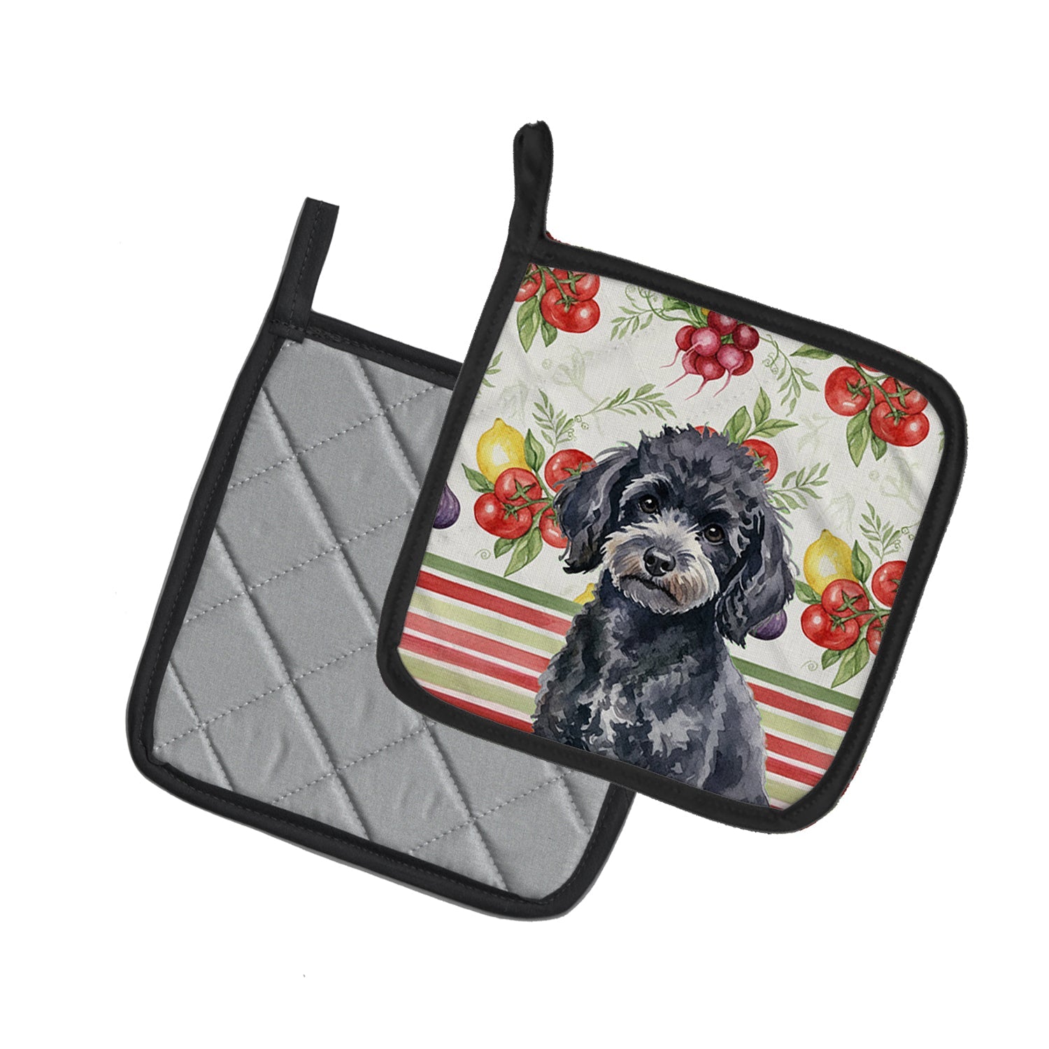 Toy Black Poodle Vegetables Pot Holder Set of 2 Heat Resistant Quilted Hot Pads 7.5 x 7.5 Inch, Insulated Kitchen Trivets for Cooking & Baking