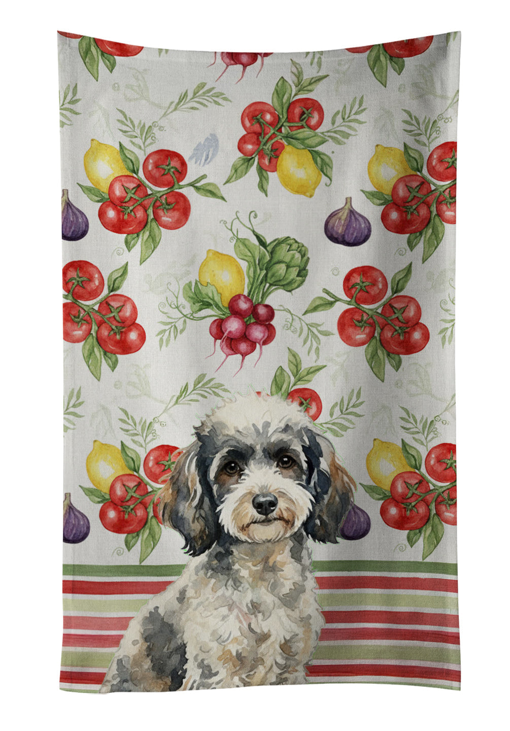 Toy Parti Poodle Vegetables Kitchen Towel Velour Plush Front and Cotton Loop Back Machine Washable