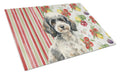Toy Parti Poodle Vegetables Cutting Board Tempered Glass Kitchen Cutting Surface, Heat Resistant Chopping, Non-Slip Feet, Food Prep & Serving