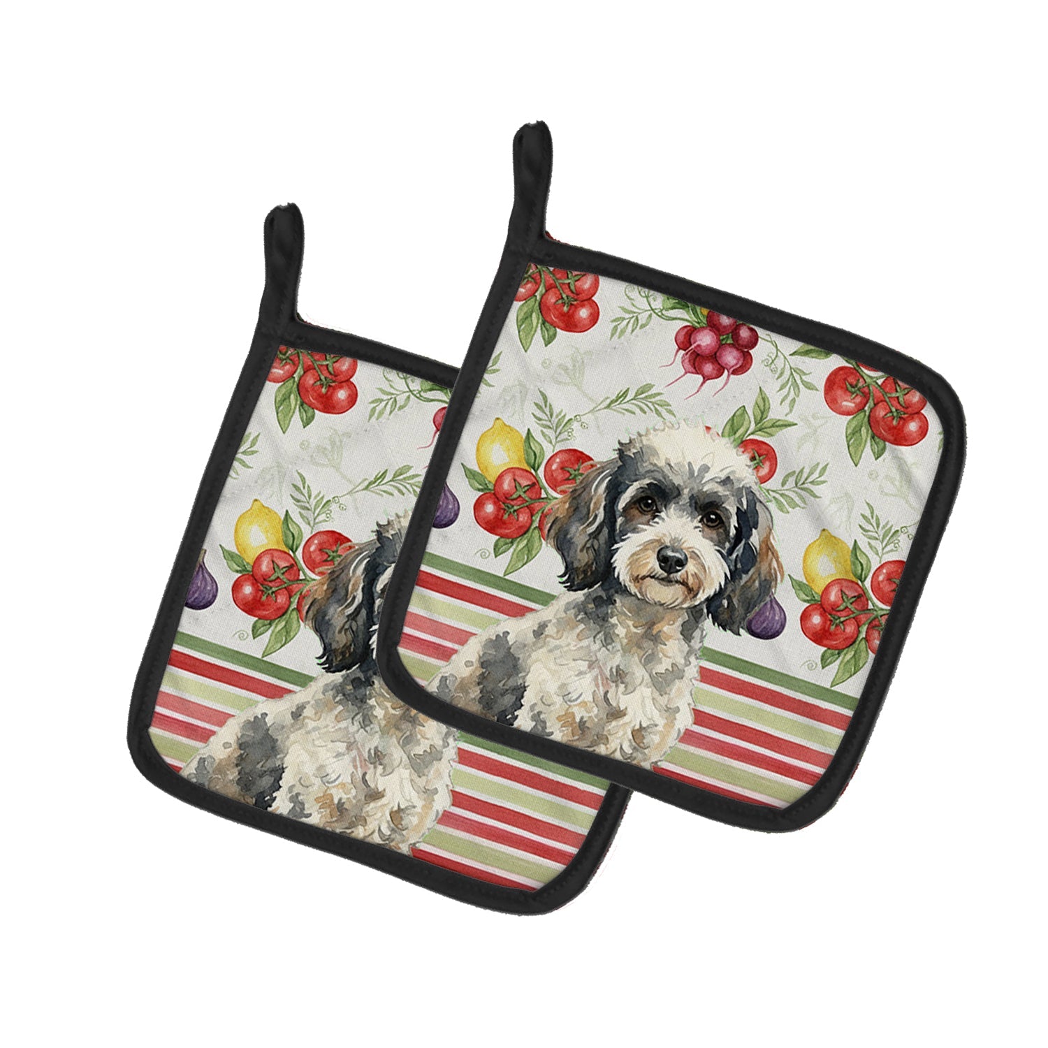 Toy Parti Poodle Vegetables Pot Holder Set of 2 Heat Resistant Quilted Hot Pads 7.5 x 7.5 Inch, Insulated Kitchen Trivets for Cooking & Baking