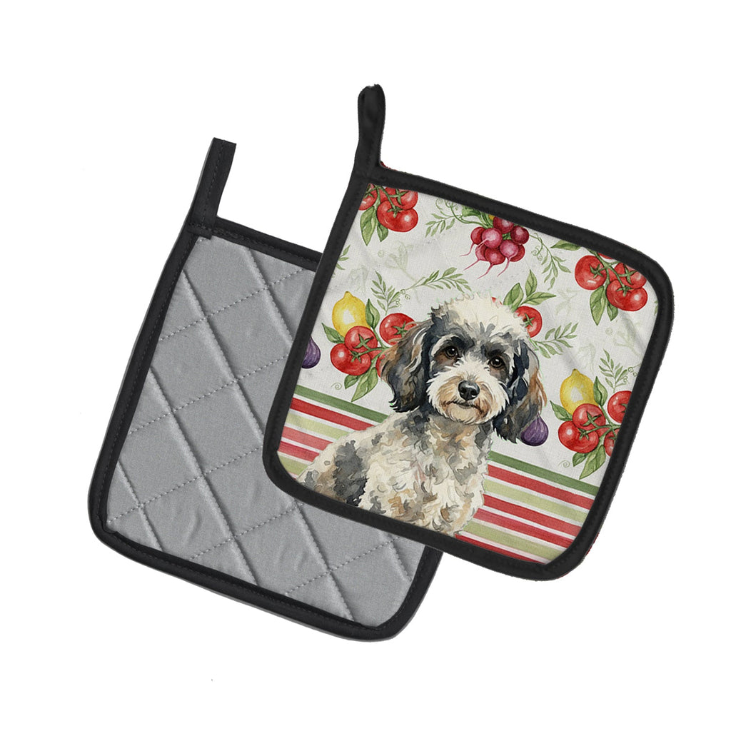 Toy Parti Poodle Vegetables Pot Holder Set of 2 Heat Resistant Quilted Hot Pads 7.5 x 7.5 Inch, Insulated Kitchen Trivets for Cooking & Baking