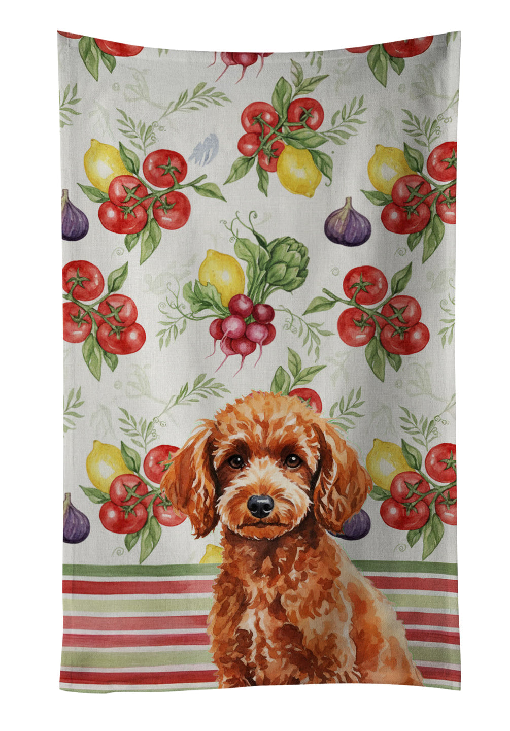 Toy Red Poodle Vegetables Kitchen Towel Velour Plush Front and Cotton Loop Back Machine Washable