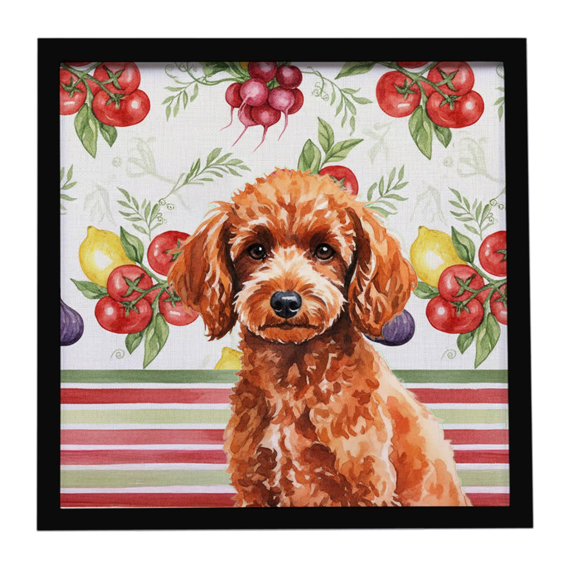 Toy Red Poodle Vegetables Framed Metal Print Bathroom, Kitchen, Office, Home Decor Wall Art Ready to Hang, Square, 8X8