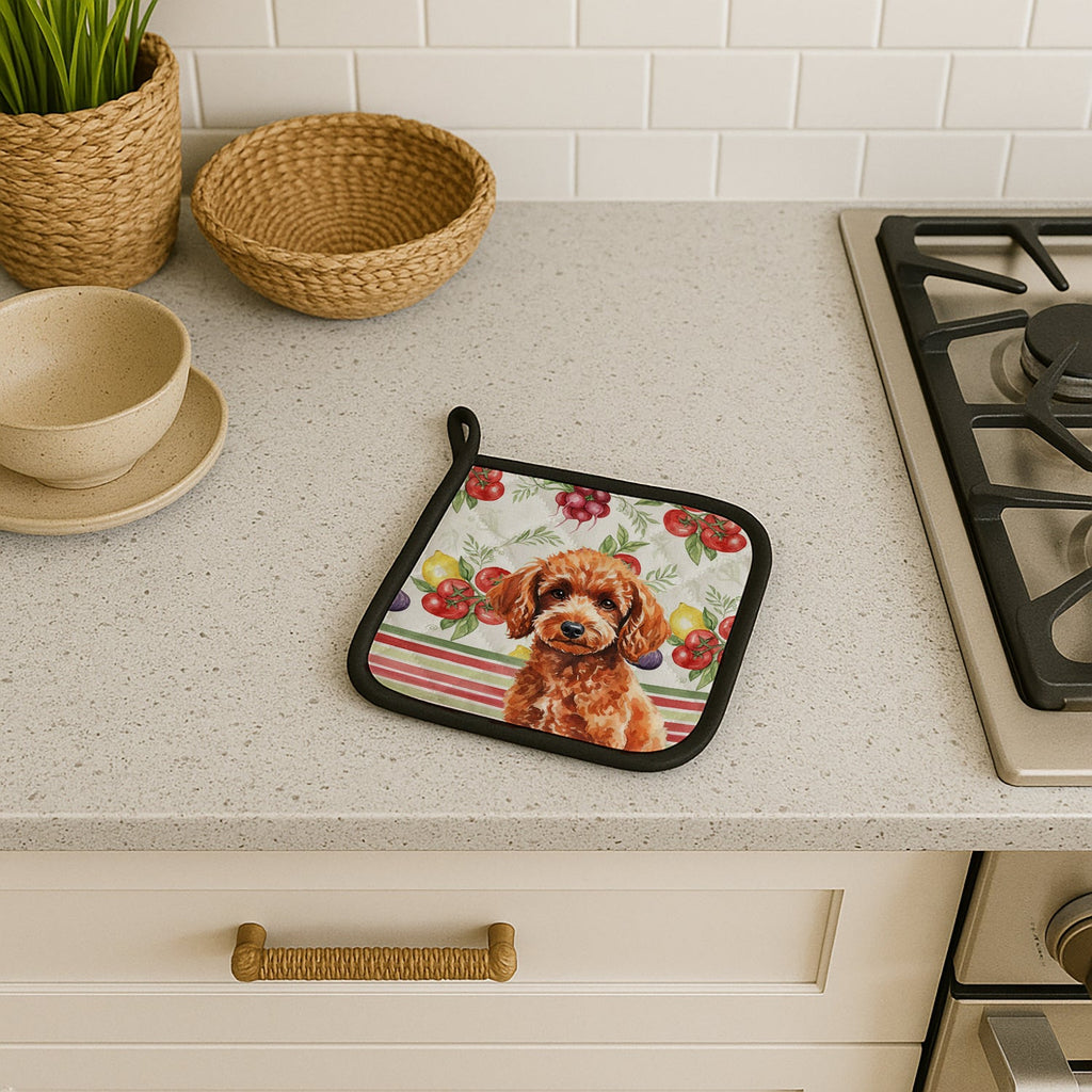 Toy Red Poodle Vegetables Pot Holder Set of 2 Heat Resistant Quilted Hot Pads 7.5 x 7.5 Inch, Insulated Kitchen Trivets for Cooking & Baking