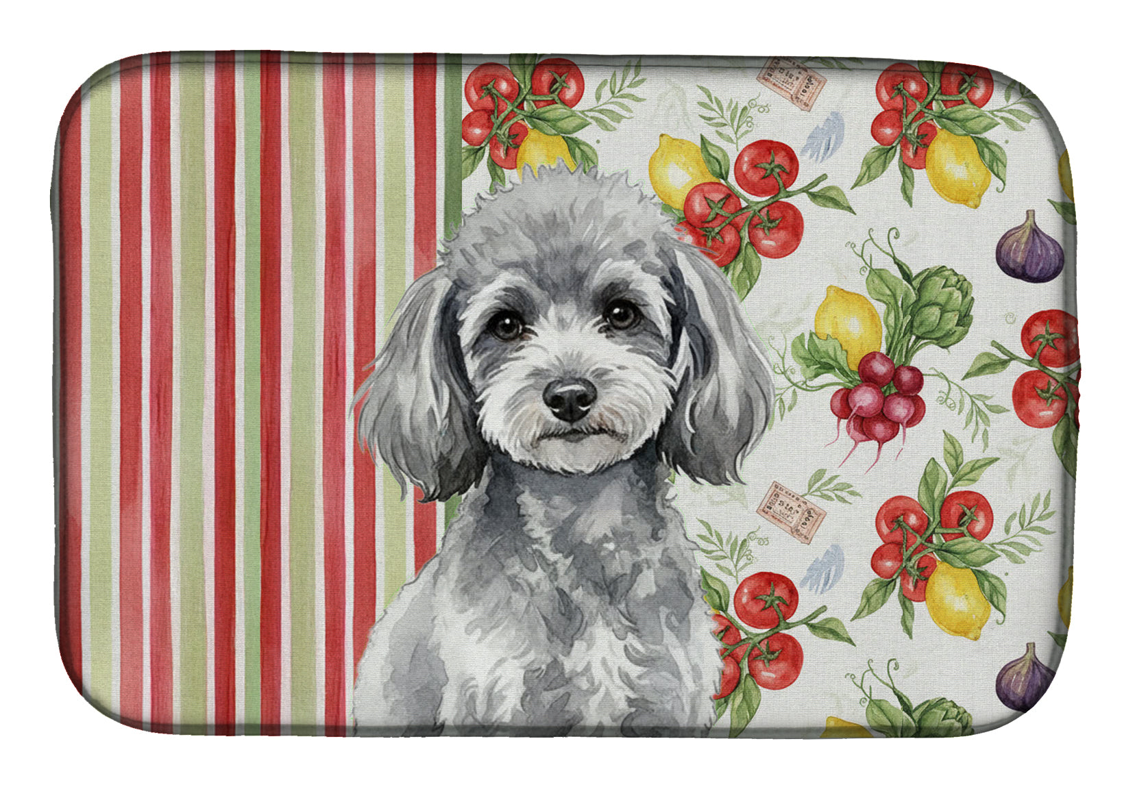 Toy Silver Poodle Vegetables Dish Drying Mat Absorbent Dish Drying Mat Pad for Kitchen Counter Dish Drainer Mat for Countertop, 14 x 21", Multicolor
