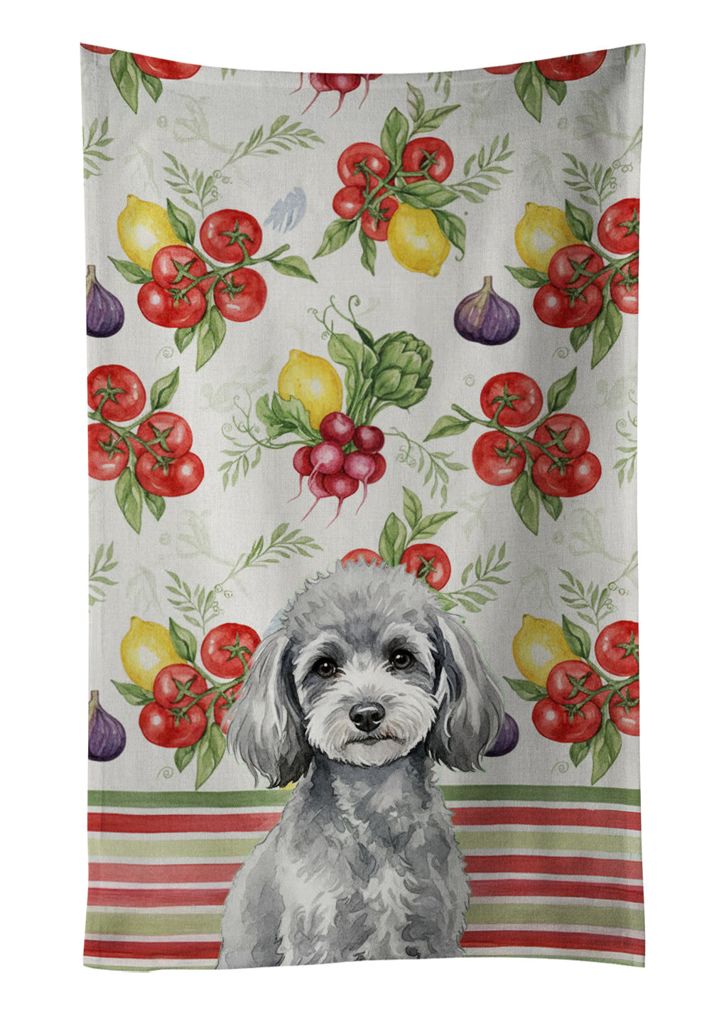 Toy Silver Poodle Vegetables Kitchen Towel Velour Plush Front and Cotton Loop Back Machine Washable