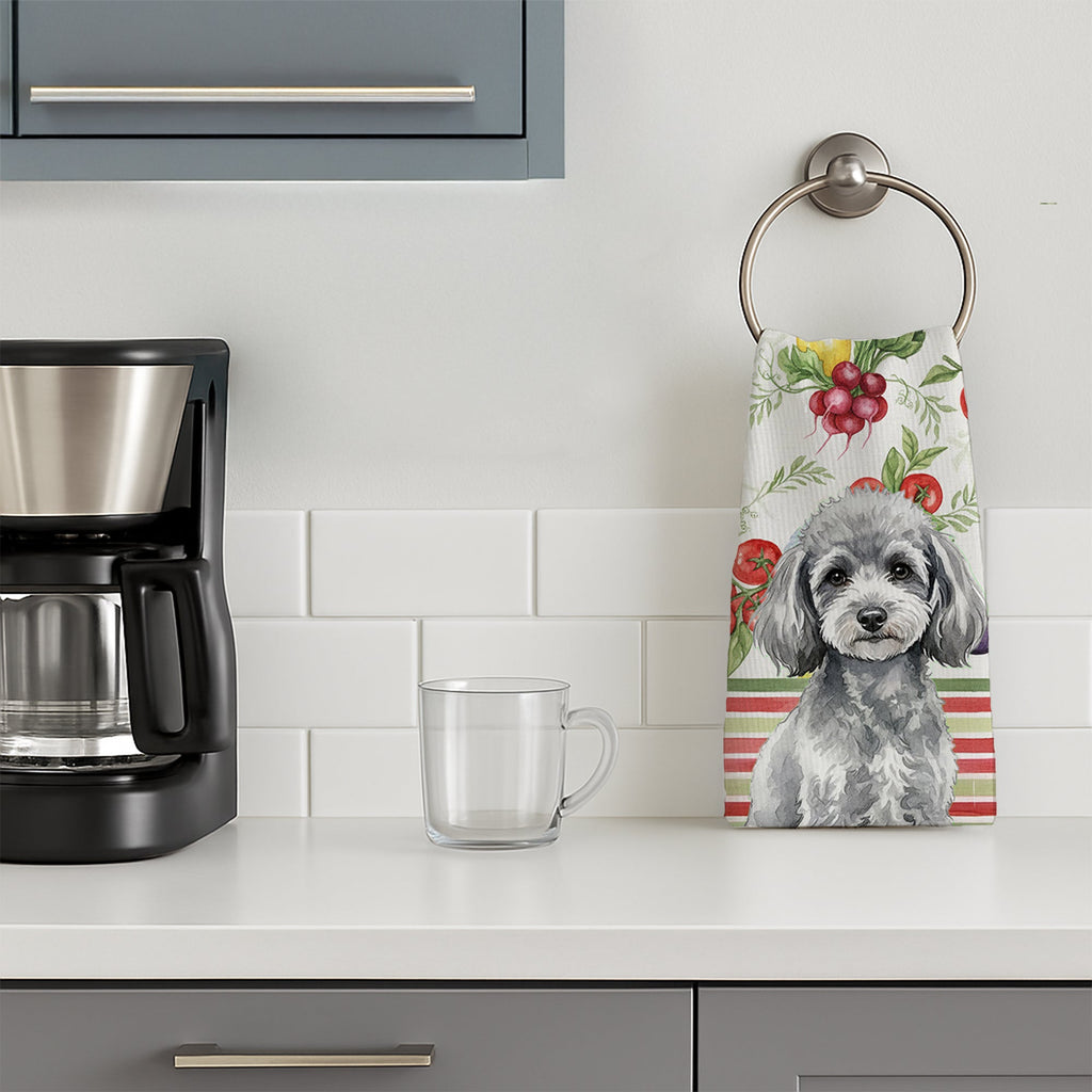 Toy Silver Poodle Vegetables Kitchen Towel Velour Plush Front and Cotton Loop Back Machine Washable