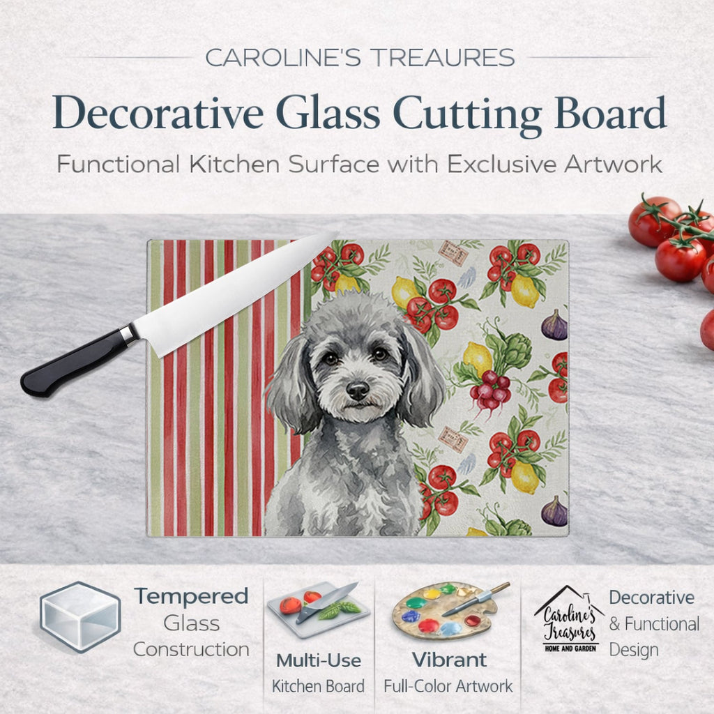 Toy Silver Poodle Vegetables Cutting Board Tempered Glass Kitchen Cutting Surface, Heat Resistant Chopping, Non-Slip Feet, Food Prep & Serving