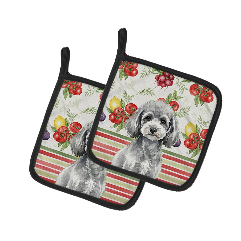 Toy Silver Poodle Vegetables Pot Holder Set of 2 Heat Resistant Quilted Hot Pads 7.5 x 7.5 Inch, Insulated Kitchen Trivets for Cooking & Baking