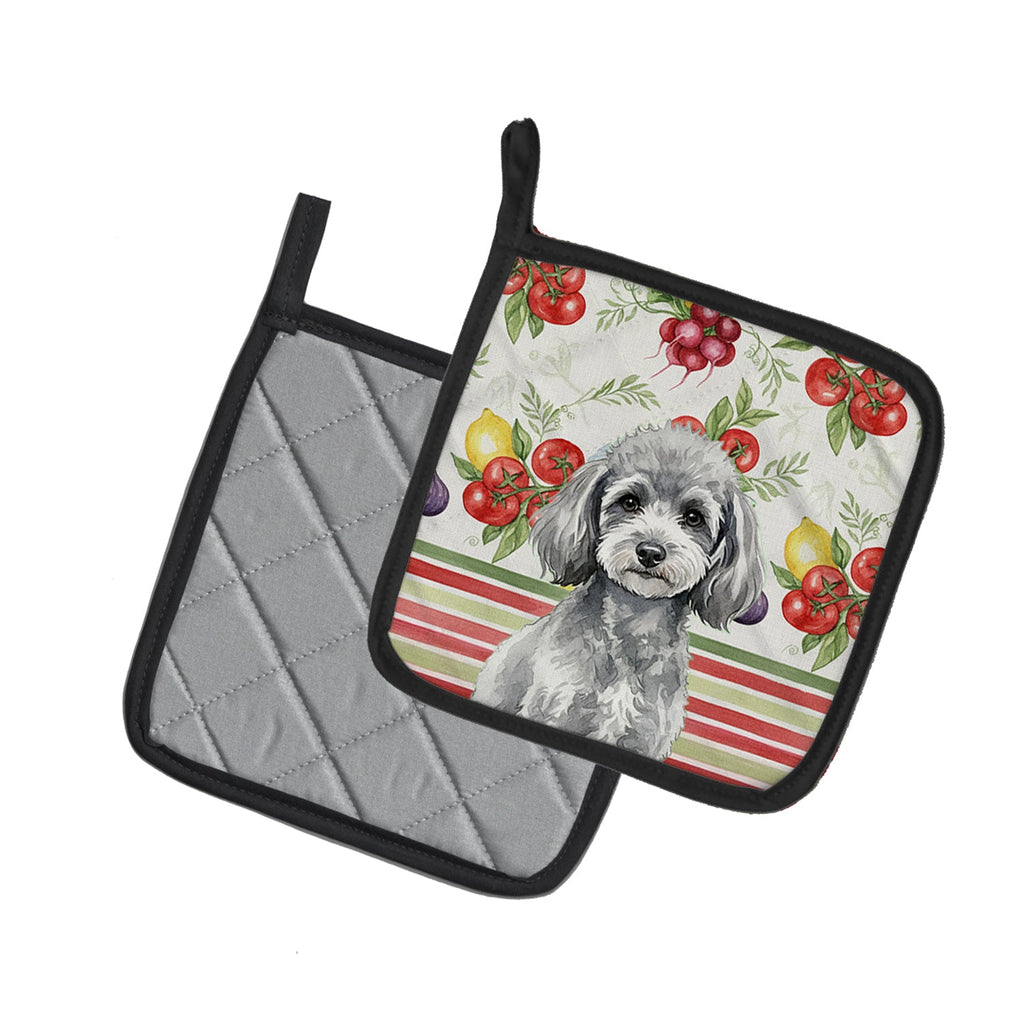 Toy Silver Poodle Vegetables Pot Holder Set of 2 Heat Resistant Quilted Hot Pads 7.5 x 7.5 Inch, Insulated Kitchen Trivets for Cooking & Baking