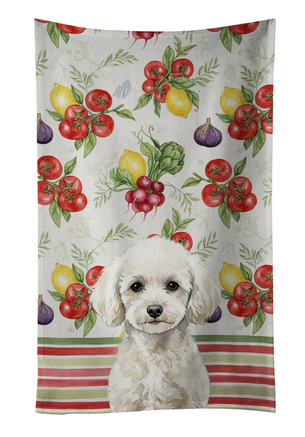 Toy White Poodle Vegetables Kitchen Towel Velour Plush Front and Cotton Loop Back Machine Washable