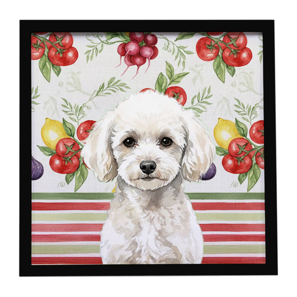 Toy White Poodle Vegetables Framed Metal Print Bathroom, Kitchen, Office, Home Decor Wall Art Ready to Hang, Square, 8X8