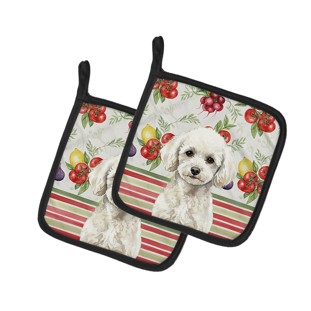 Toy White Poodle Vegetables Pot Holder Set of 2 Heat Resistant Quilted Hot Pads 7.5 x 7.5 Inch, Insulated Kitchen Trivets for Cooking & Baking