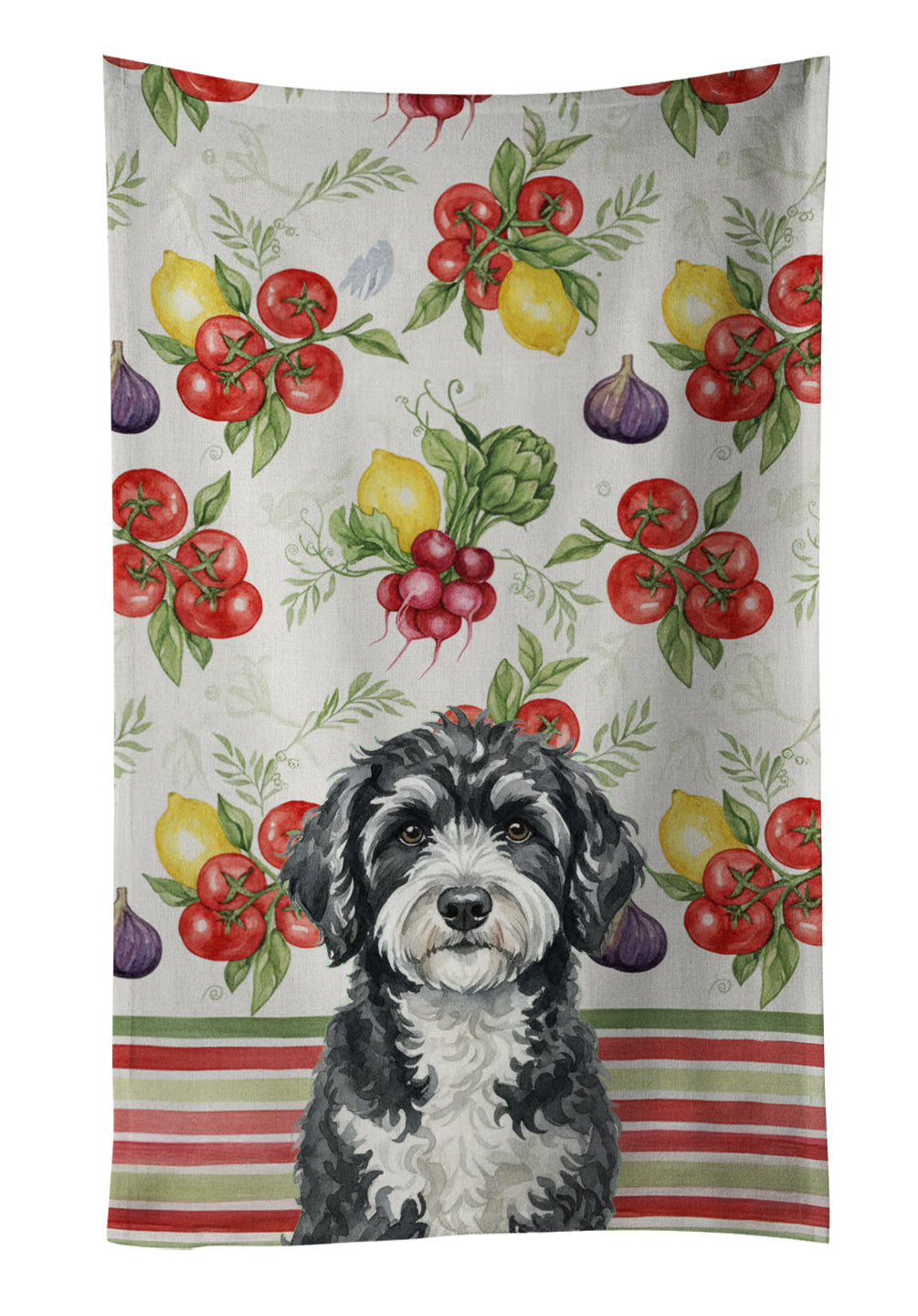 Portuguese Water Dog Vegetables Kitchen Towel Velour Plush Front and Cotton Loop Back Machine Washable