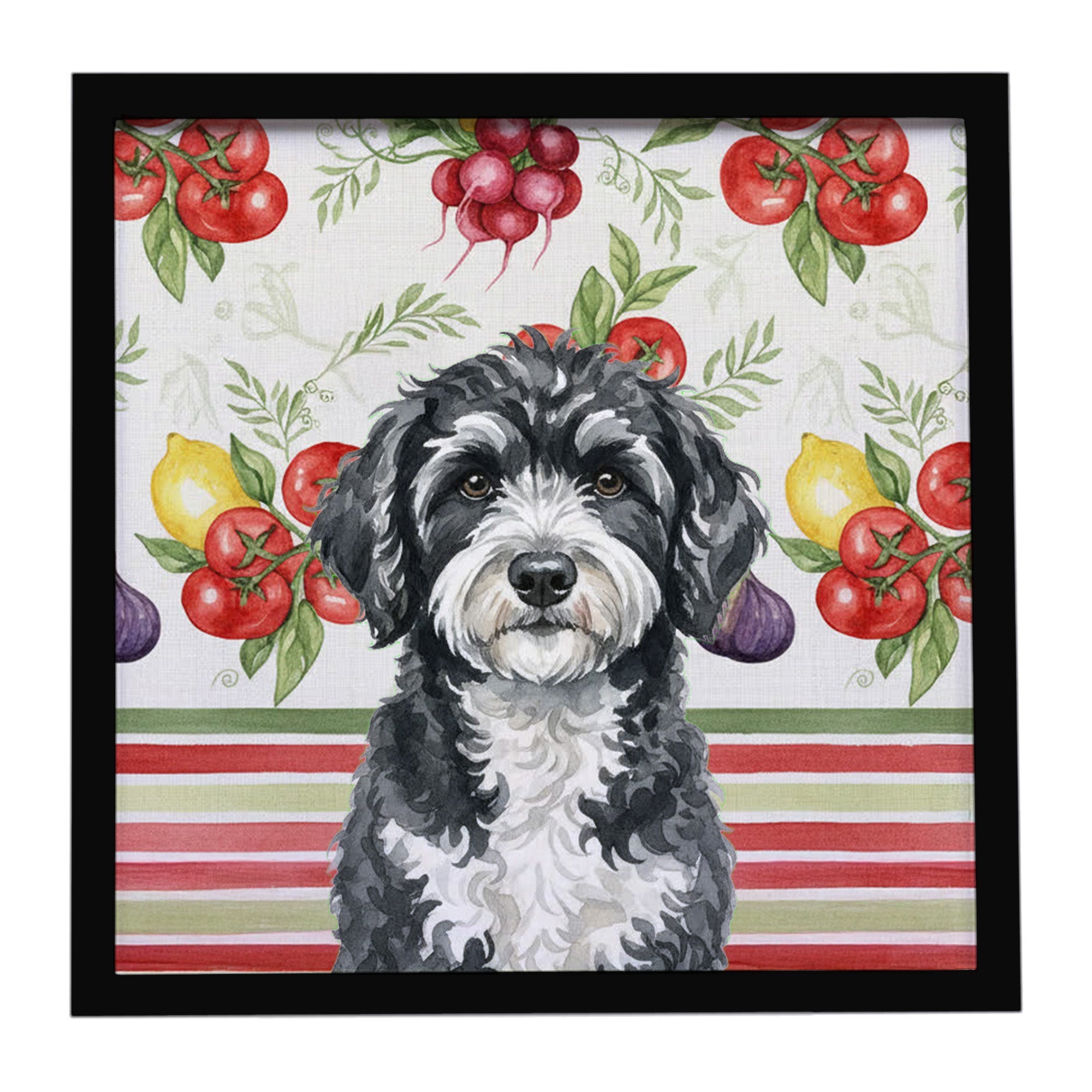 Portuguese Water Dog Vegetables Framed Metal Print Bathroom, Kitchen, Office, Home Decor Wall Art Ready to Hang, Square, 8X8