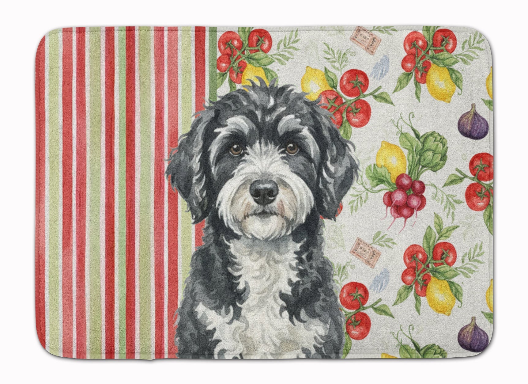 Portuguese Water Dog Vegetables Memory Foam Kitchen Mat Machine Washable Anti-Fatigue Cushion Comfort Bath or Kitchen Rug