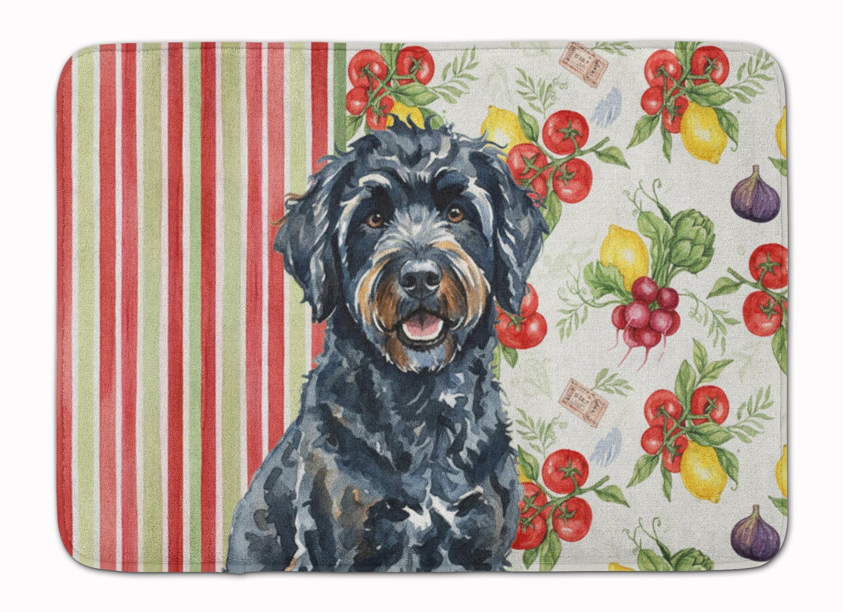 Black Portuguese Water Dog Vegetables Memory Foam Kitchen Mat Machine Washable Anti-Fatigue Cushion Comfort Bath or Kitchen Rug