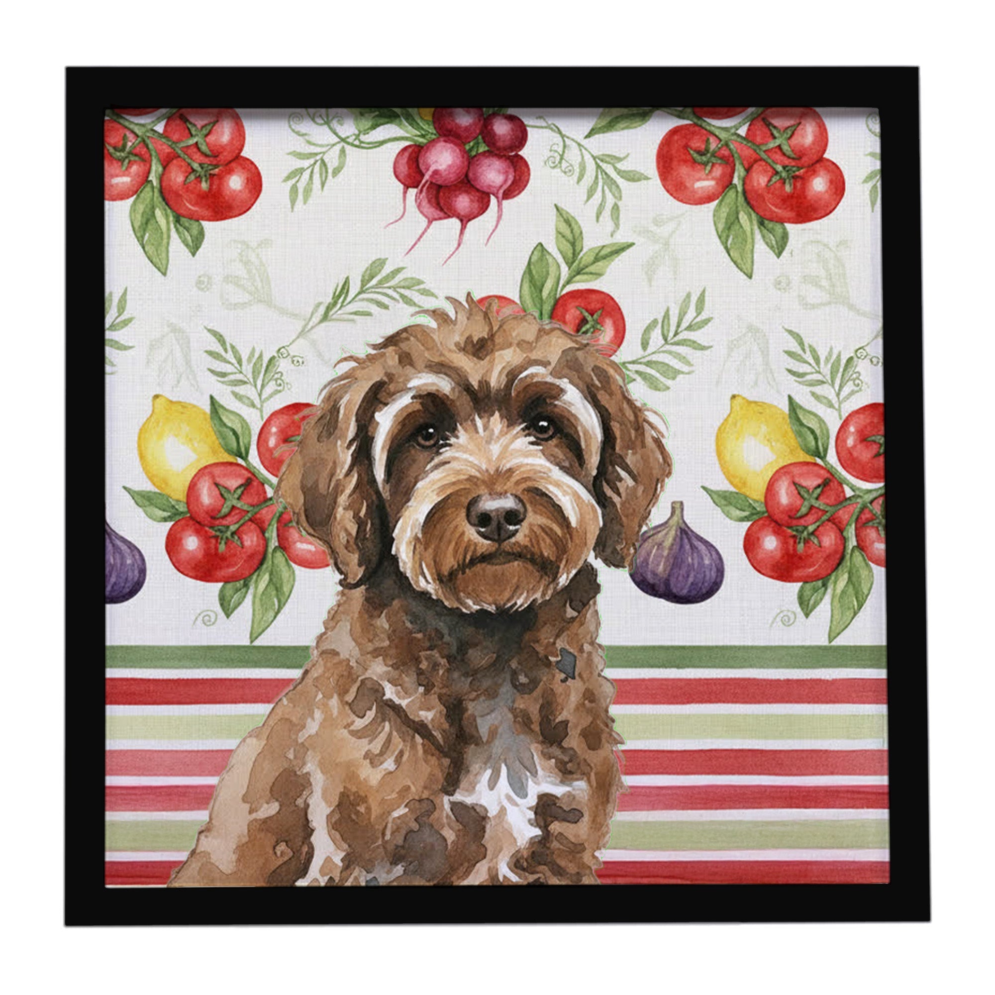 Brown Portuguese Water Dog Vegetables Framed Metal Print Bathroom, Kitchen, Office, Home Decor Wall Art Ready to Hang, Square, 8X8