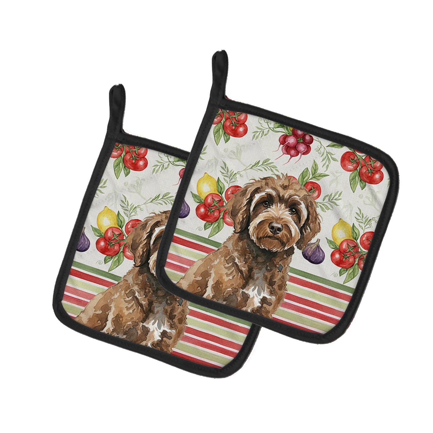 Brown Portuguese Water Dog Vegetables Pot Holder Set of 2 Heat Resistant Quilted Hot Pads 7.5 x 7.5 Inch, Insulated Kitchen Trivets for Cooking & Baking