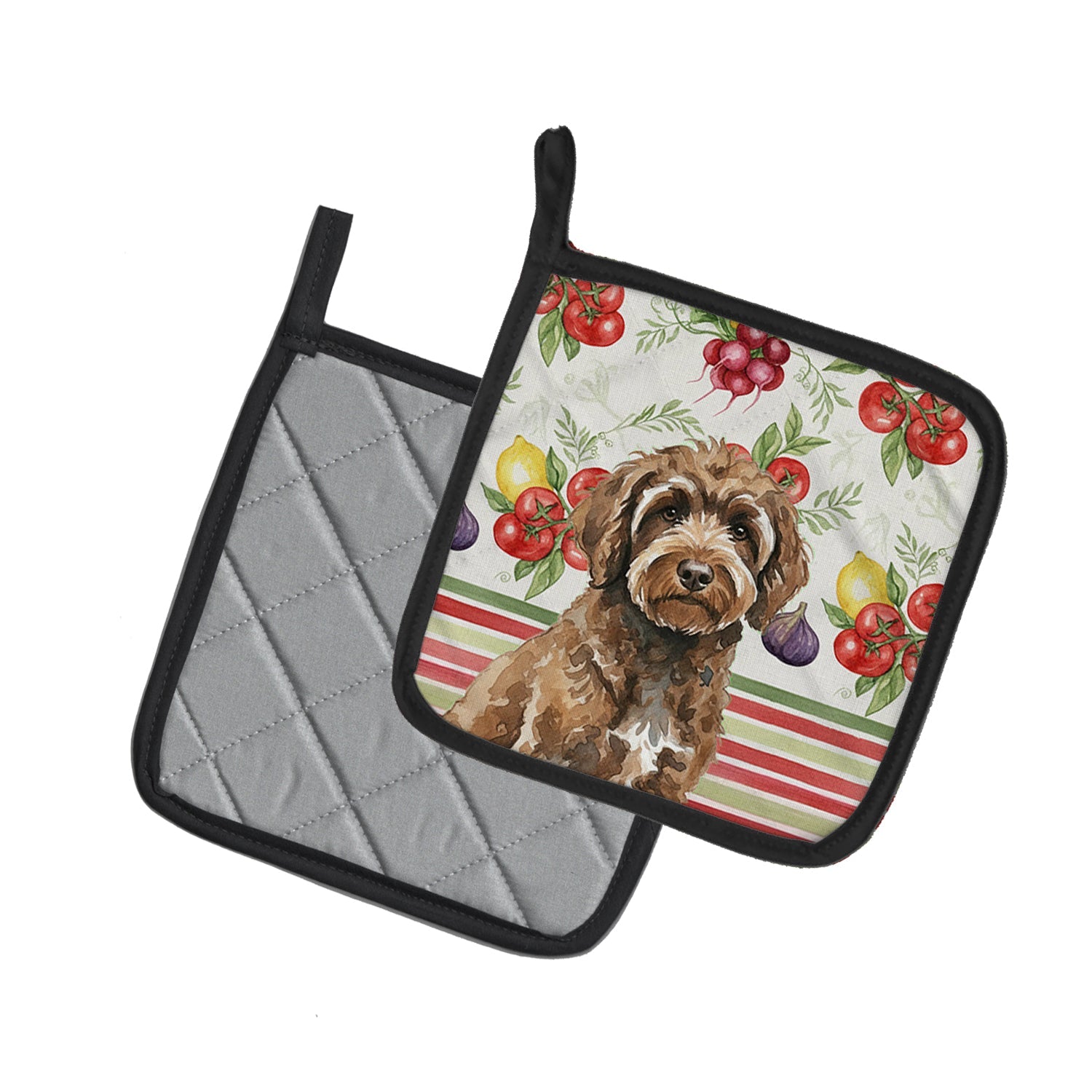 Brown Portuguese Water Dog Vegetables Pot Holder Set of 2 Heat Resistant Quilted Hot Pads 7.5 x 7.5 Inch, Insulated Kitchen Trivets for Cooking & Baking