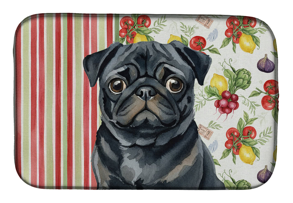 Black Pug Vegetables Dish Drying Mat Absorbent Dish Drying Mat Pad for Kitchen Counter Dish Drainer Mat for Countertop, 14 x 21", Multicolor