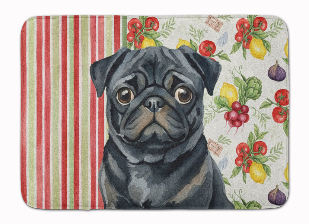 Black Pug Vegetables Memory Foam Kitchen Mat Machine Washable Anti-Fatigue Cushion Comfort Bath or Kitchen Rug